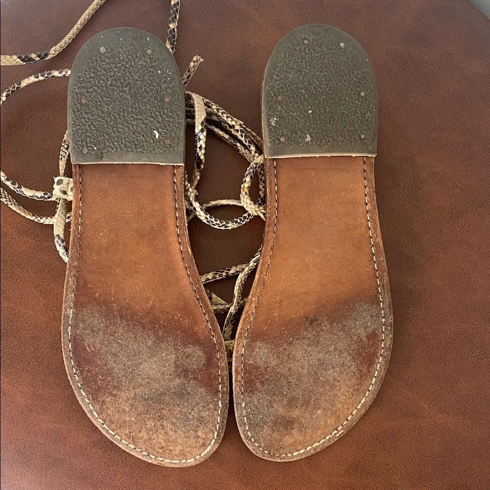 St. Tropez Bikini Brown Python Snake Leather Lace-Up Wrap Sandals Sz7 - Picture 3 of 7